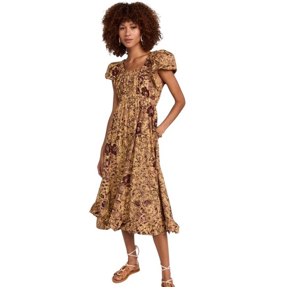 Ulla Johnson - Nanette Brown Floral Midi Dress Sz 4 - Picture 1 of 10